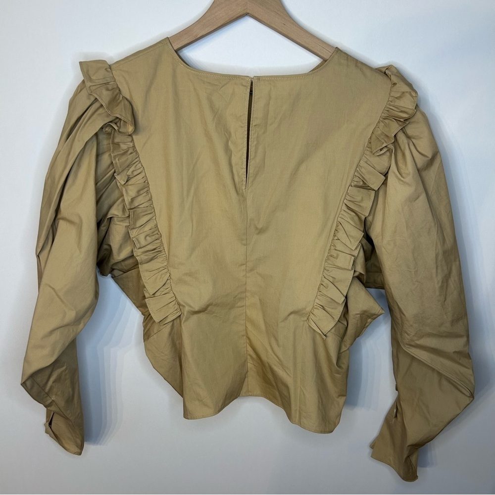 *NWT* English Factory Woven Khaki Long Sleeve Blouse with Ruffles, Size XS - Picture 6 of 9
